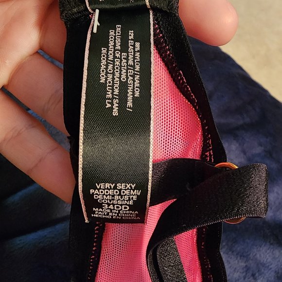 Victoria's Secret Very Sexy padded demi bra 34DD pink floral lace - Picture 2 of 2